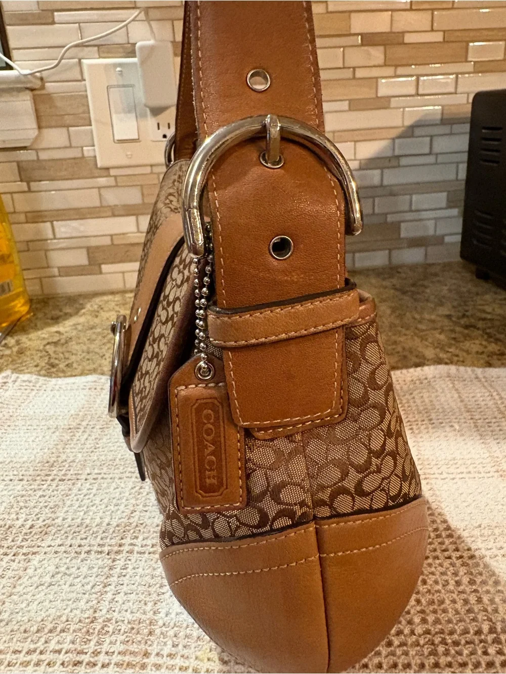 Vintage Coach Soho! Signature Large Flap Shoulder Bag -Jacquard & Leather